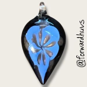 Raindrop Glass Pendant – Metallic Floral Design – Blue & Bronze Tones